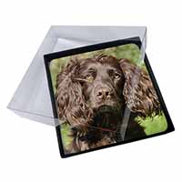 4x Chocolate Cocker Spaniel Dog Picture Table Coasters Set in Gift Box