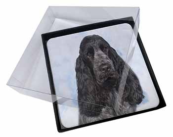 4x Blue Roan Cocker Spaniel Dog Picture Table Coasters Set in Gift Box