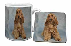 Red/Gold Cocker Spaniel Dog Mug and Coaster Set