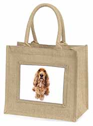 Cocker Spaniel Dog Natural/Beige Jute Large Shopping Bag