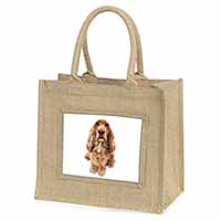 Cocker Spaniel Dog Natural/Beige Jute Large Shopping Bag