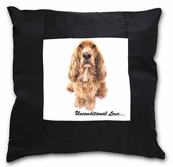 Gold Cocker Spaniel-With Love Black Satin Feel Scatter Cushion