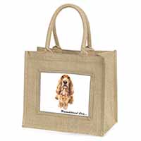 Gold Cocker Spaniel-With Love Natural/Beige Jute Large Shopping Bag