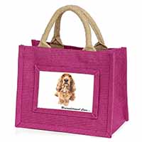 Gold Cocker Spaniel-With Love Little Girls Small Pink Jute Shopping Bag