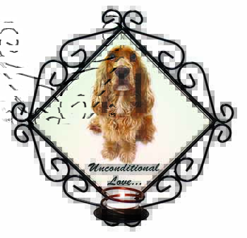 Gold Cocker Spaniel-With Love Wrought Iron Wall Art Candle Holder