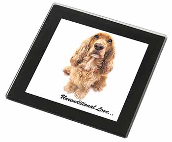 Gold Cocker Spaniel-With Love Black Rim High Quality Glass Coaster