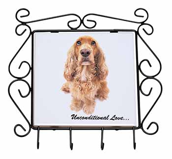 Gold Cocker Spaniel-With Love Wrought Iron Key Holder Hooks