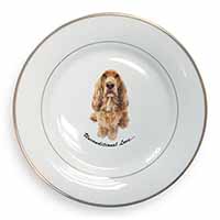 Gold Cocker Spaniel-With Love Gold Rim Plate Printed Full Colour in Gift Box