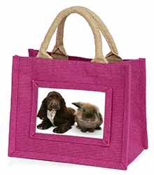 Cocker Spaniel Dog Little Girls Small Pink Jute Shopping Bag