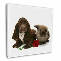 Cocker Spaniel with Red Rose Square Canvas 12"x12" Wall Art Picture Print