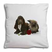 Cocker Spaniel with Red Rose Soft White Velvet Feel Scatter Cushion