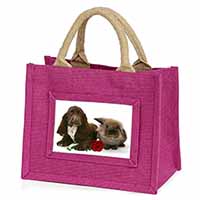 Cocker Spaniel with Red Rose Little Girls Small Pink Jute Shopping Bag