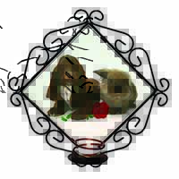 Cocker Spaniel with Red Rose Wrought Iron Wall Art Candle Holder