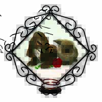 Cocker Spaniel with Red Rose Wrought Iron Wall Art Candle Holder