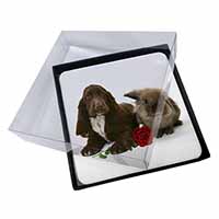 4x Cocker Spaniel with Red Rose Picture Table Coasters Set in Gift Box