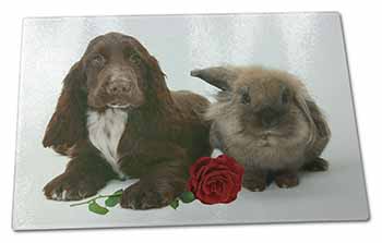 Large Glass Cutting Chopping Board Cocker Spaniel with Red Rose