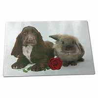 Large Glass Cutting Chopping Board Cocker Spaniel with Red Rose