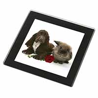 Cocker Spaniel with Red Rose Black Rim High Quality Glass Coaster