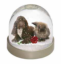 Cocker Spaniel with Red Rose Snow Globe Photo Waterball