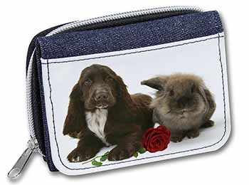 Cocker Spaniel with Red Rose Unisex Denim Purse Wallet