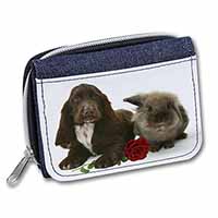 Cocker Spaniel with Red Rose Unisex Denim Purse Wallet