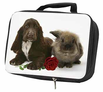 Cocker Spaniel with Red Rose Black Insulated School Lunch Box/Picnic Bag