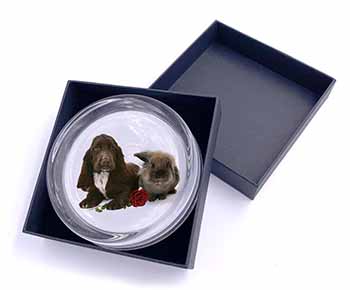 Cocker Spaniel with Red Rose Glass Paperweight in Gift Box