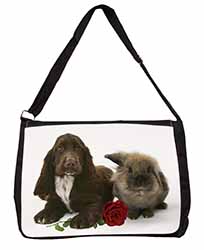 Cocker Spaniel with Red Rose Large Black Laptop Shoulder Bag School/College