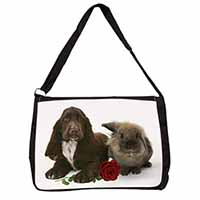 Cocker Spaniel with Red Rose Large Black Laptop Shoulder Bag School/College