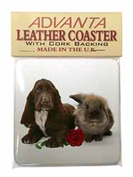 Cocker Spaniel with Red Rose Single Leather Photo Coaster