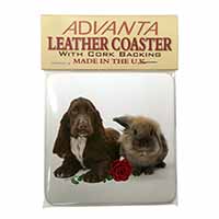 Cocker Spaniel with Red Rose Single Leather Photo Coaster