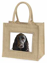 Black Cocker Spaniel Dog Natural/Beige Jute Large Shopping Bag