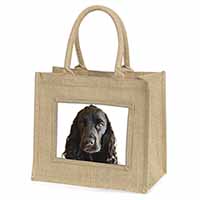 Black Cocker Spaniel Dog Natural/Beige Jute Large Shopping Bag