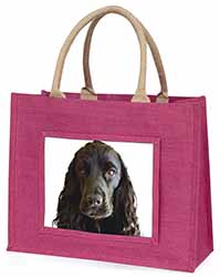 Black Cocker Spaniel Dog Large Pink Jute Shopping Bag