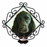 Black Cocker Spaniel Dog Wrought Iron Wall Art Candle Holder