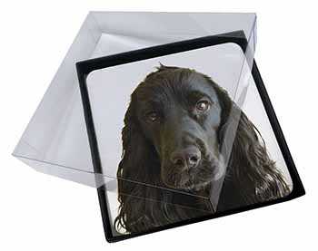 4x Black Cocker Spaniel Dog Picture Table Coasters Set in Gift Box