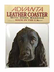 Black Cocker Spaniel Dog Single Leather Photo Coaster