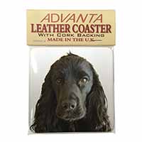 Black Cocker Spaniel Dog Single Leather Photo Coaster