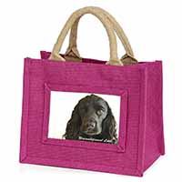 Cocker Spaniel-With Love Little Girls Small Pink Jute Shopping Bag