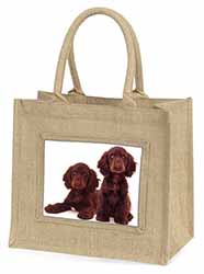 Chocolate Cocker Spaniel Dogs Natural/Beige Jute Large Shopping Bag