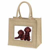 Chocolate Cocker Spaniel Dogs Natural/Beige Jute Large Shopping Bag