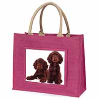 Chocolate Cocker Spaniel Dogs Large Pink Jute Shopping Bag