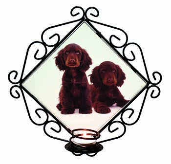 Chocolate Cocker Spaniel Dogs Wrought Iron Wall Art Candle Holder