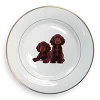 Chocolate Cocker Spaniel Dogs Gold Rim Plate Printed Full Colour in Gift Box