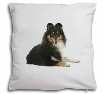 Tri-Col Sheltie Dog Soft White Velvet Feel Scatter Cushion