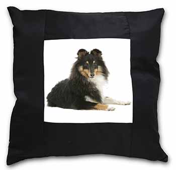 Tri-Col Sheltie Dog Black Satin Feel Scatter Cushion