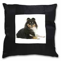 Tri-Col Sheltie Dog Black Satin Feel Scatter Cushion