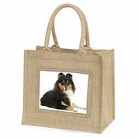 Tri-Col Sheltie Dog Natural/Beige Jute Large Shopping Bag