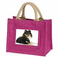 Tri-Col Sheltie Dog Little Girls Small Pink Jute Shopping Bag