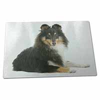 Large Glass Cutting Chopping Board Tri-Col Sheltie Dog